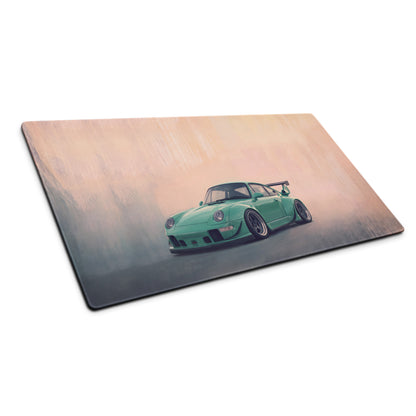 Porsche 911 Inspired Mint Green Widebody GT Wing Desk Mat – Low-Friction Cloth Setup Mousepad