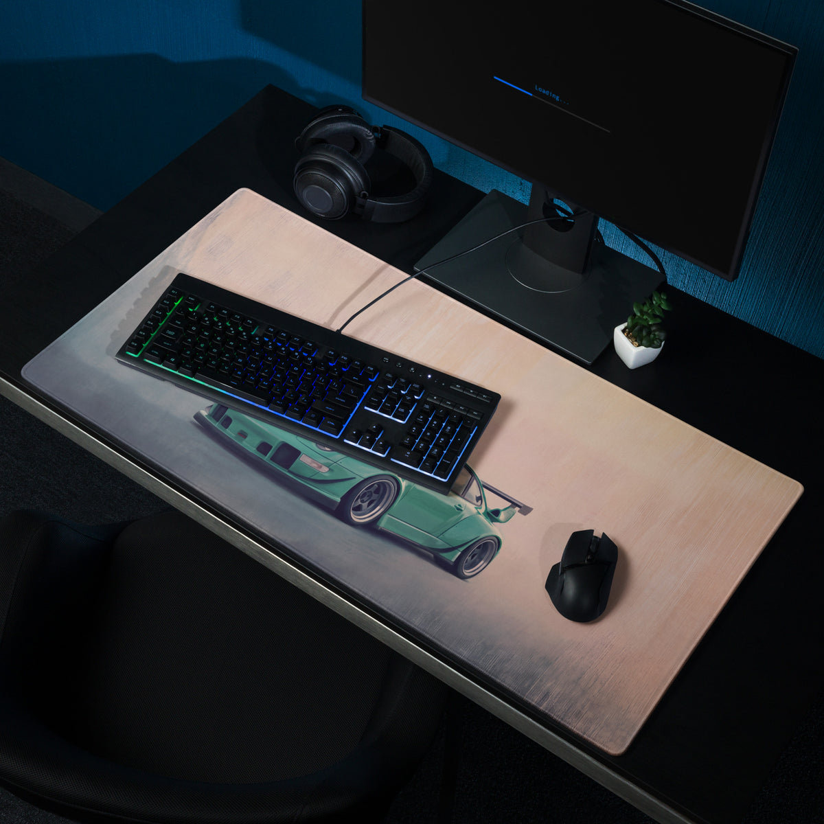 Porsche 911 Inspired Mint Green Widebody GT Wing Desk Mat – Low-Friction Cloth Setup Mousepad