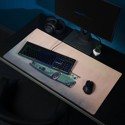 Porsche 911 Inspired Mint Green Widebody GT Wing Desk Mat – Low-Friction Cloth Setup Mousepad