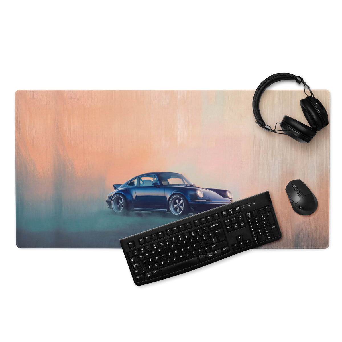 Porsche 911 Inspired Metallic Blue Restomod Desk Pad – Extended Non-Slip PC Mouse Mat