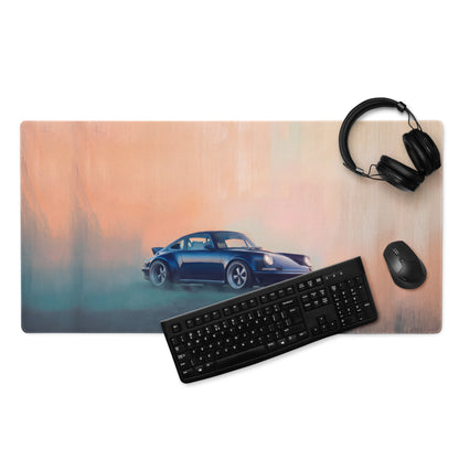 Porsche 911 Inspired Metallic Blue Restomod Desk Pad – Extended Non-Slip PC Mouse Mat