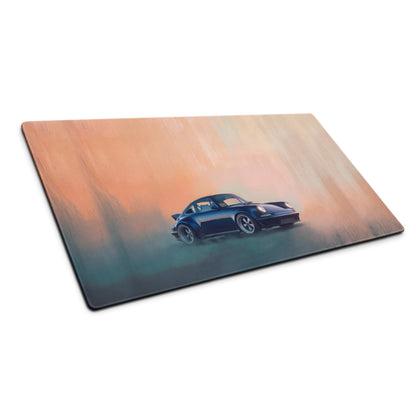 Porsche 911 Inspired Metallic Blue Restomod Desk Pad – Extended Non-Slip PC Mouse Mat