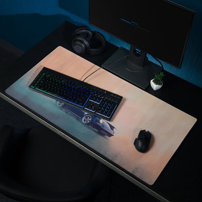 Porsche 911 Inspired Metallic Blue Restomod Desk Pad – Extended Non-Slip PC Mouse Mat
