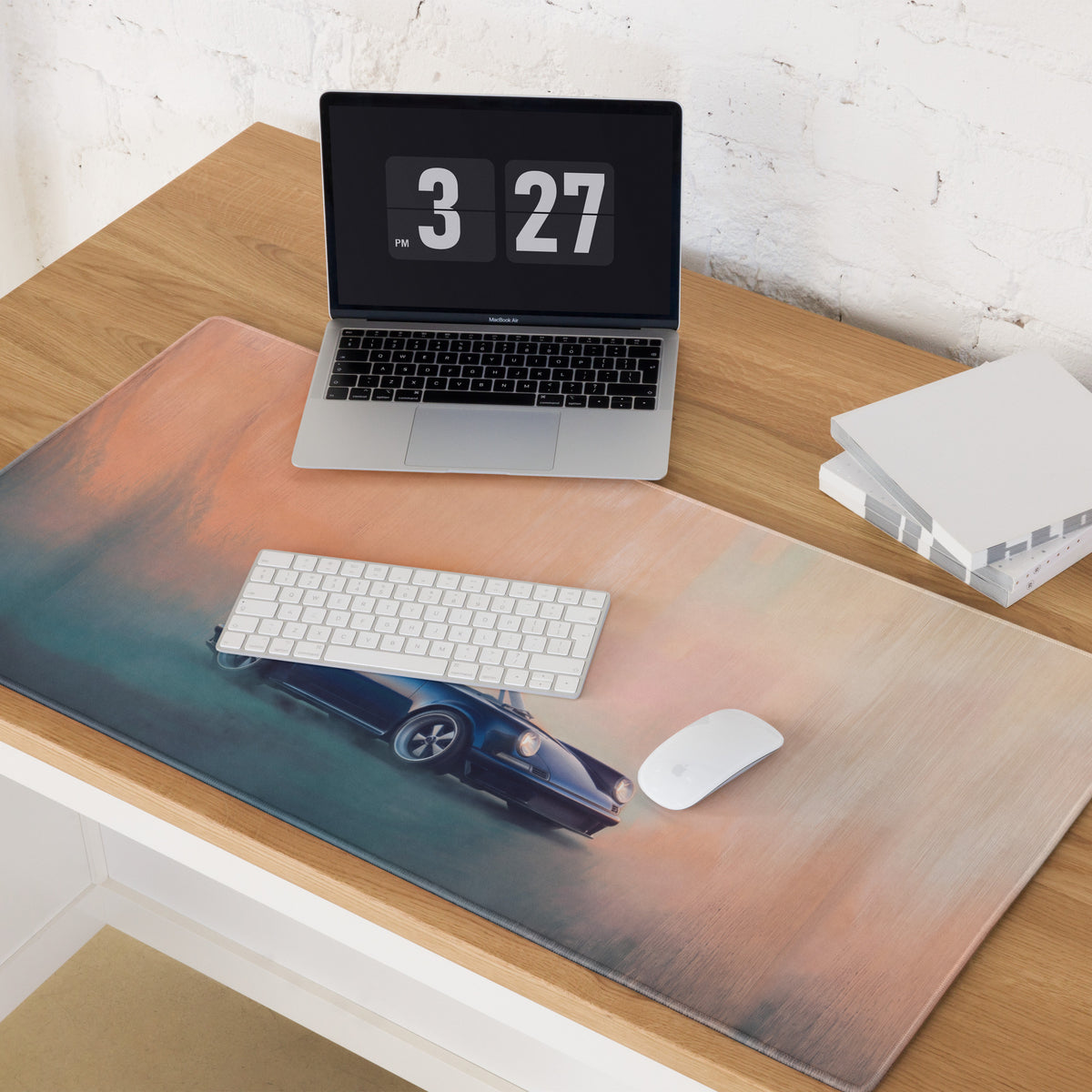 Porsche 911 Inspired Metallic Blue Restomod Desk Pad – Extended Non-Slip PC Mouse Mat