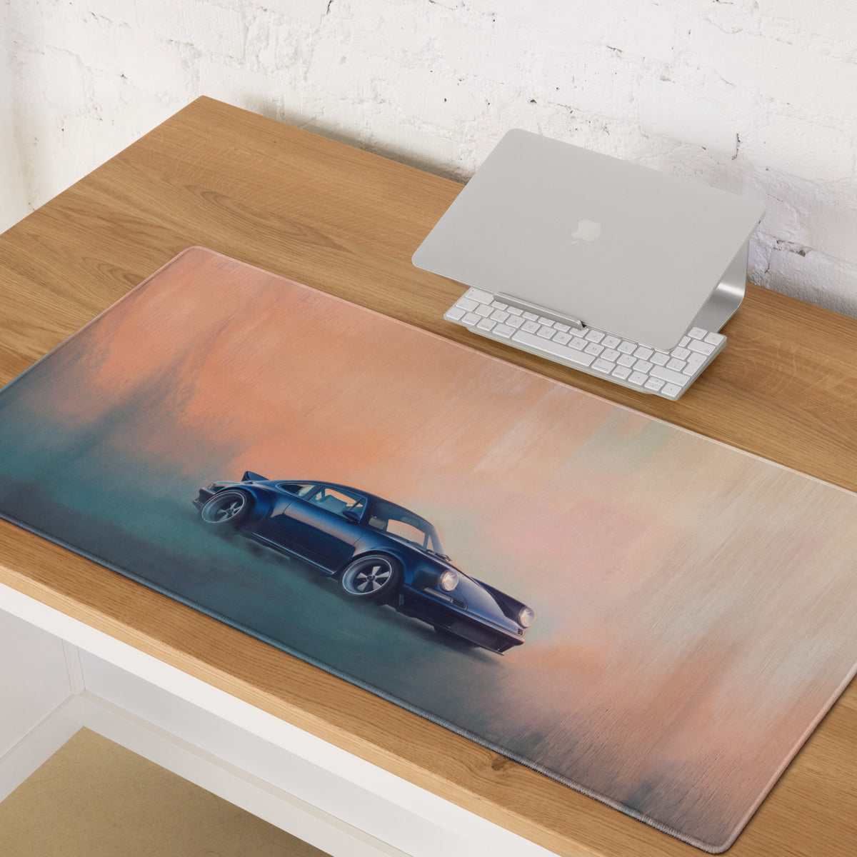 Porsche 911 Inspired Metallic Blue Restomod Desk Pad – Extended Non-Slip PC Mouse Mat