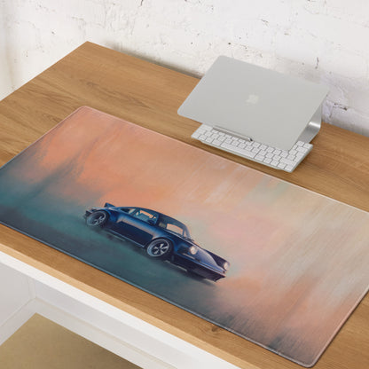 Porsche 911 Inspired Metallic Blue Restomod Desk Pad – Extended Non-Slip PC Mouse Mat