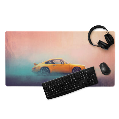 Porsche 911 Inspired Yellow Restomod Profile Desk Pad – Extended Non-Slip PC Mouse Mat