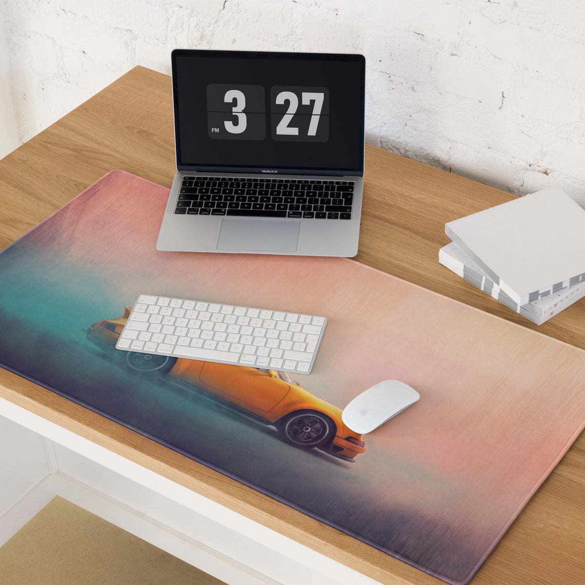 Porsche 911 Inspired Yellow Restomod Profile Desk Pad – Extended Non-Slip PC Mouse Mat