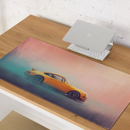 Porsche 911 Inspired Yellow Restomod Profile Desk Pad – Extended Non-Slip PC Mouse Mat
