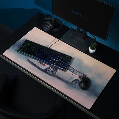 Porsche 911 Inspired White Widebody GT Wing Desk Mat – High-Precision XL Gaming Mousepad