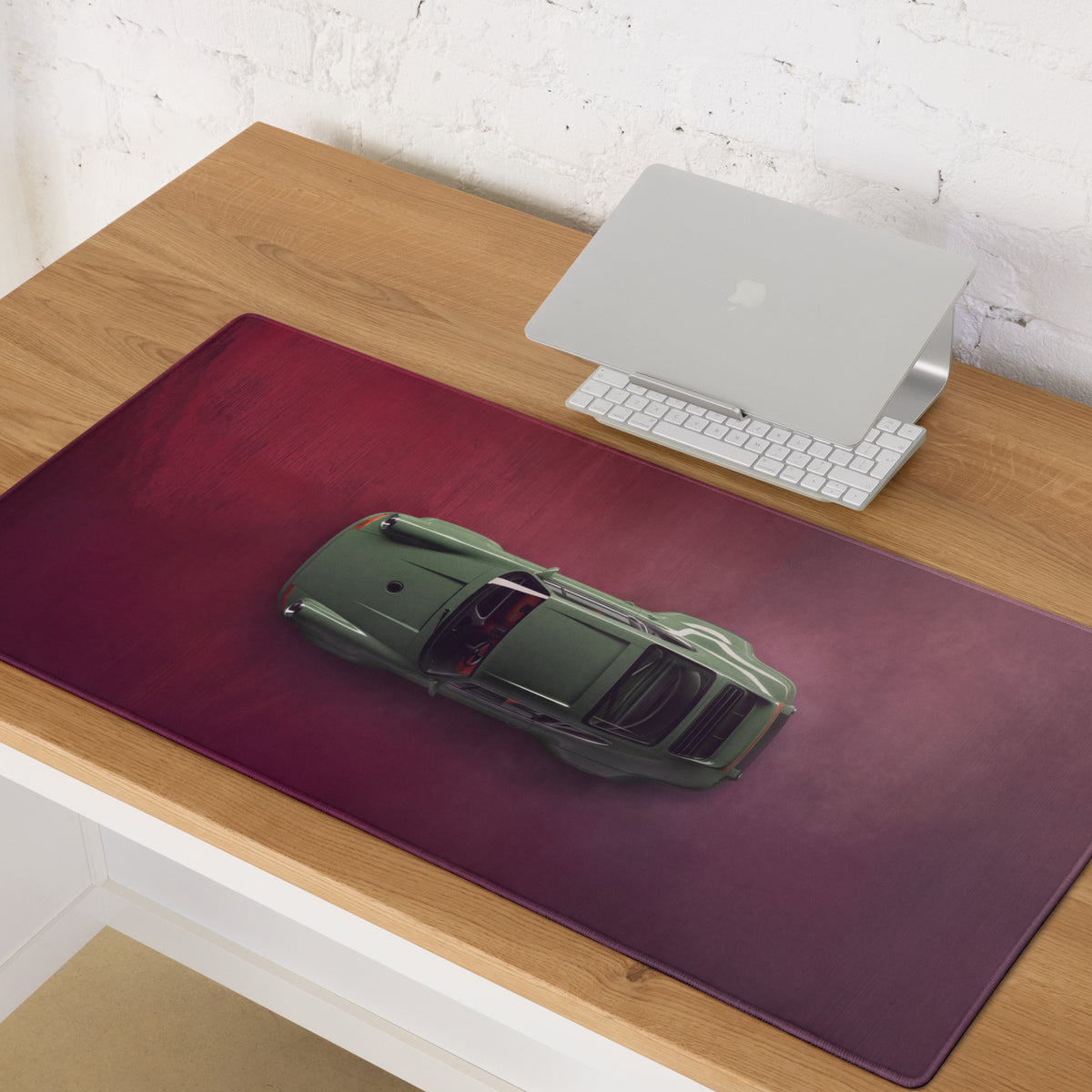 Porsche 911 Inspired Olive Green Restomod Top-Down Desk Pad – Ultra-Glide Stitched Edge Gaming Mouse Mat