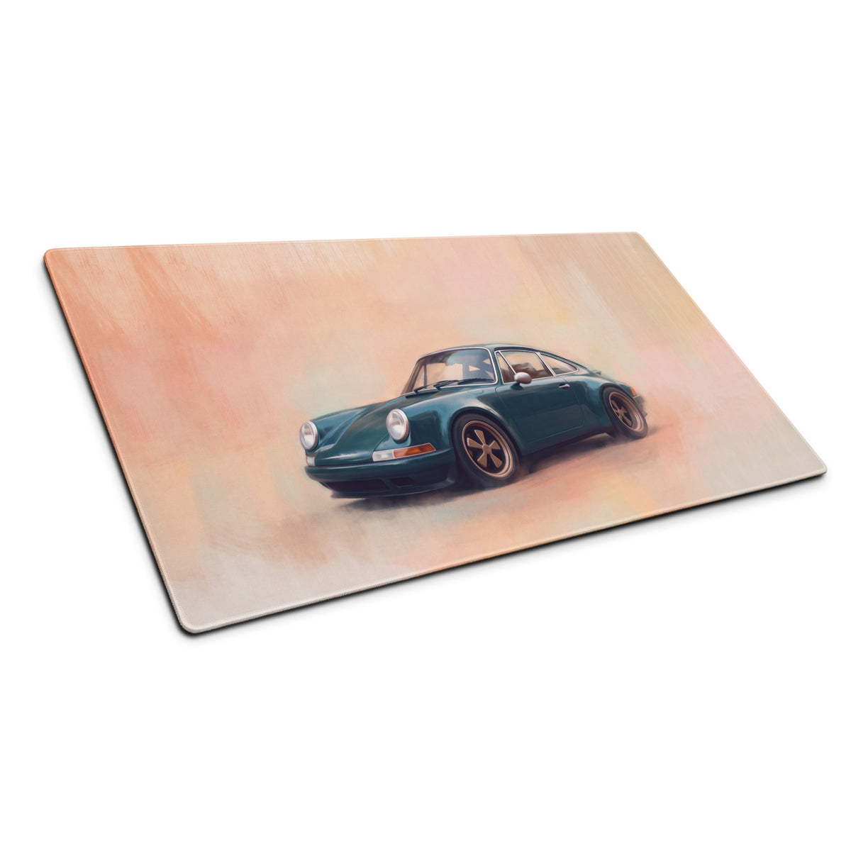 Porsche 911 Inspired Dark Green Restomod Gold Rim Desk Mat – Low-Friction Cloth Setup Mousepad