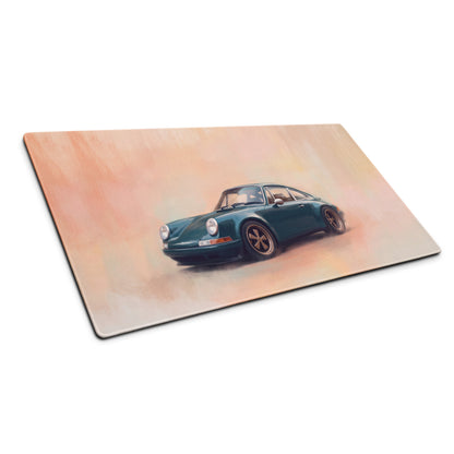 Porsche 911 Inspired Dark Green Restomod Gold Rim Desk Mat – Low-Friction Cloth Setup Mousepad