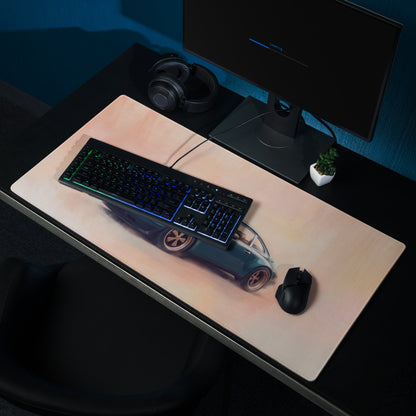 Porsche 911 Inspired Dark Green Restomod Gold Rim Desk Mat – Low-Friction Cloth Setup Mousepad