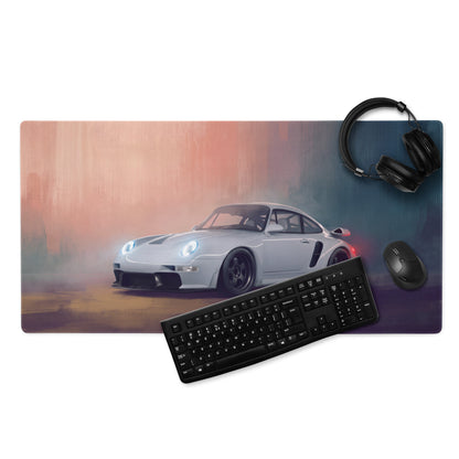 Porsche 911 Inspired Silver Widebody GT Wing Desk Pad – Extended Non-Slip PC Mouse Mat