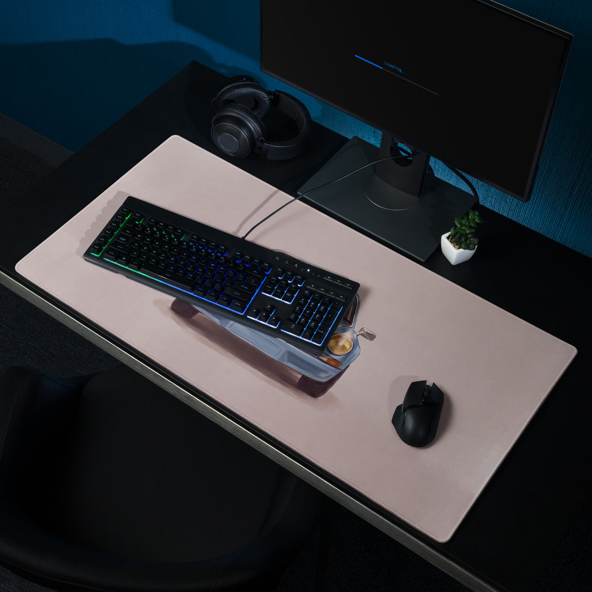 Porsche 911 Inspired Light Blue Frontal Desk Mat – High-Precision XL Gaming Mousepad