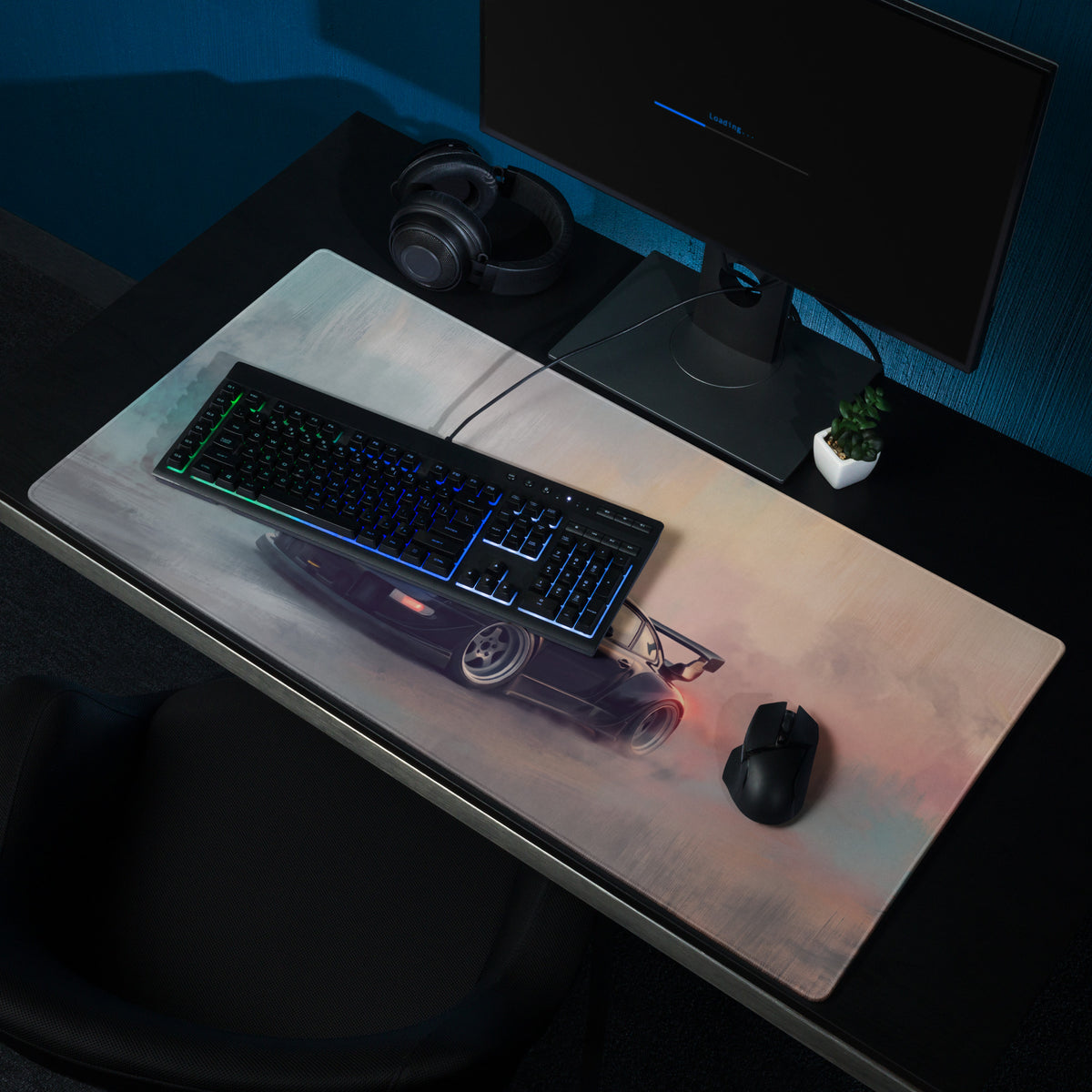 Porsche 911 Inspired Gloss Black Widebody GT Wing Desk Pad – Ultra-Glide Stitched Edge Gaming Mouse Mat