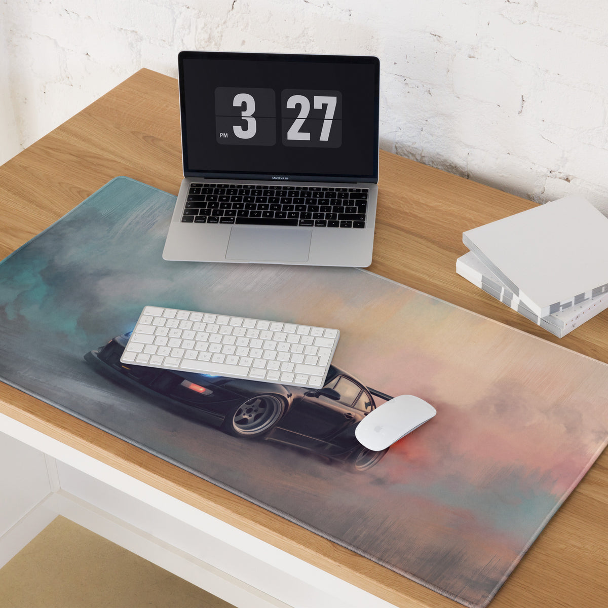 Porsche 911 Inspired Gloss Black Widebody GT Wing Desk Pad – Ultra-Glide Stitched Edge Gaming Mouse Mat