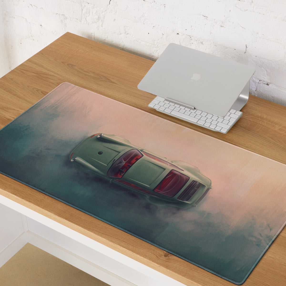 Porsche 911 Inspired Olive Green Restomod Top-Down Desk Mat – Low-Friction Cloth Setup Mousepad