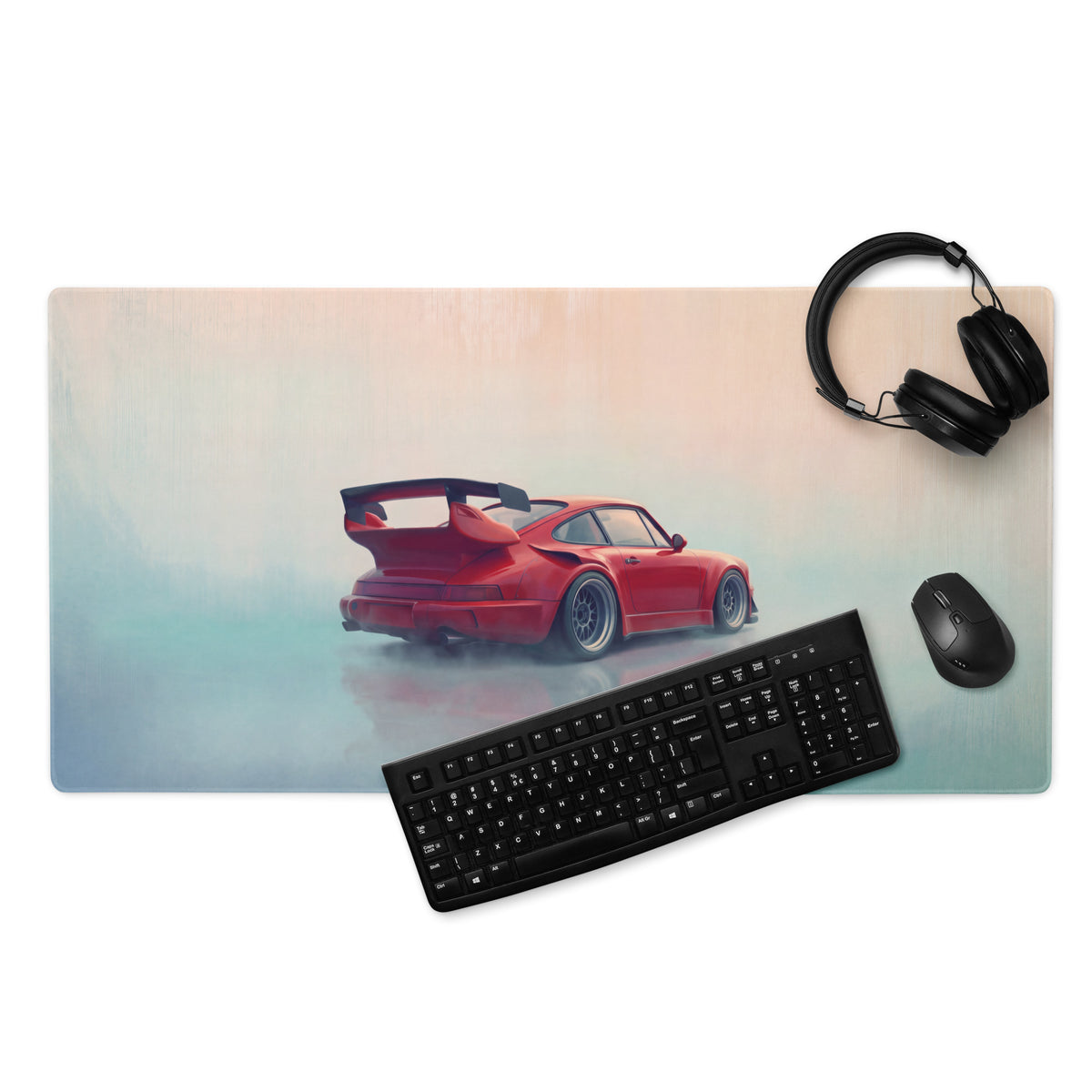 Porsche 911 Inspired Guardsman Red Widebody GT Wing Desk Pad – Extended Non-Slip PC Mouse Mat