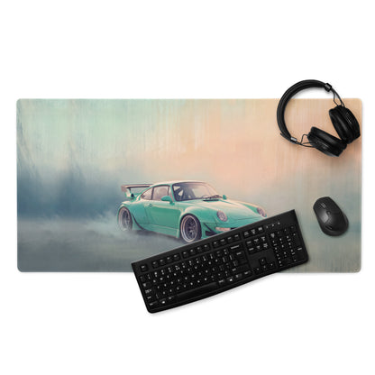 Porsche 911 Inspired Mint Green Widebody GT Wing Desk Mat – High-Precision XL Gaming Mousepad