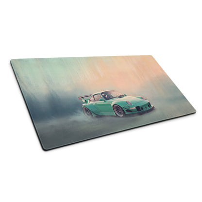 Porsche 911 Inspired Mint Green Widebody GT Wing Desk Mat – High-Precision XL Gaming Mousepad