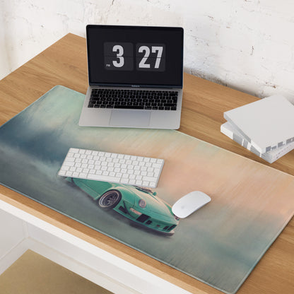 Porsche 911 Inspired Mint Green Widebody GT Wing Desk Mat – High-Precision XL Gaming Mousepad