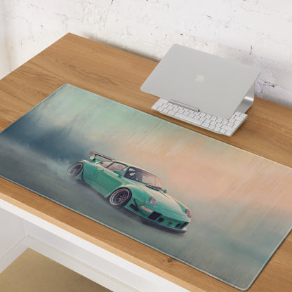 Porsche 911 Inspired Mint Green Widebody GT Wing Desk Mat – High-Precision XL Gaming Mousepad