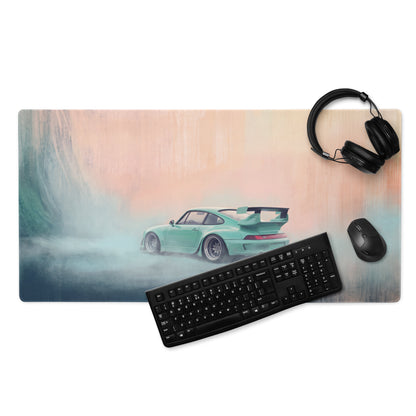 Porsche 911 Inspired Mint Green 993 Widebody GT Wing Desk Pad – Ultra-Glide Stitched Edge Gaming Mouse Mat