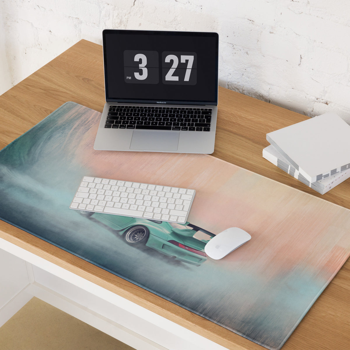 Porsche 911 Inspired Mint Green 993 Widebody GT Wing Desk Pad – Ultra-Glide Stitched Edge Gaming Mouse Mat