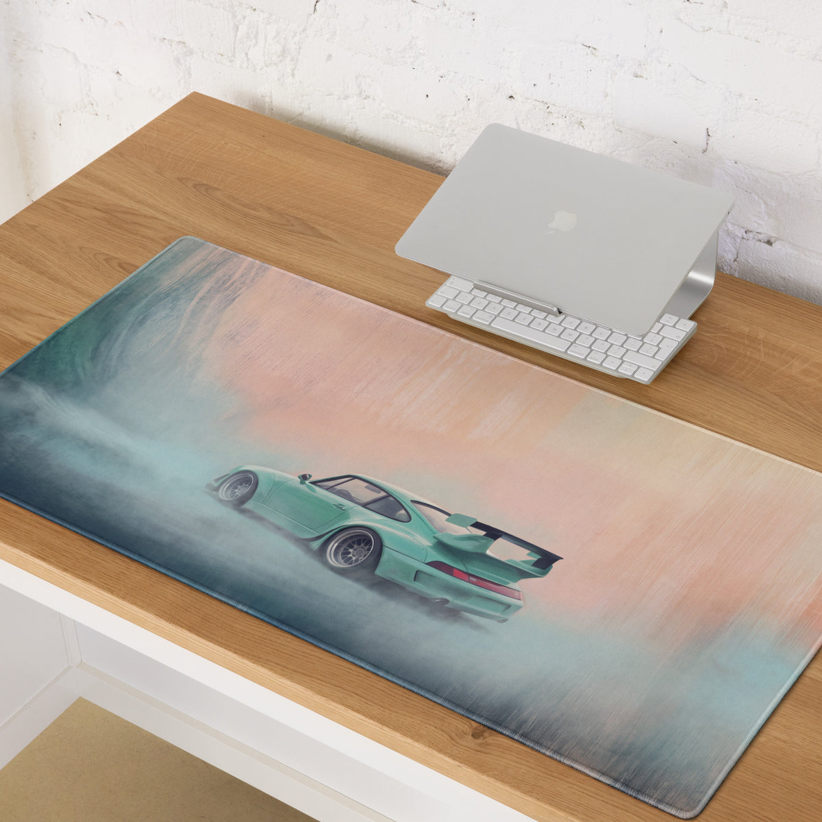 Porsche 911 Inspired Mint Green 993 Widebody GT Wing Desk Pad – Ultra-Glide Stitched Edge Gaming Mouse Mat