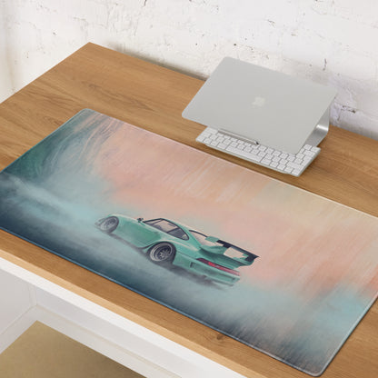Porsche 911 Inspired Mint Green 993 Widebody GT Wing Desk Pad – Ultra-Glide Stitched Edge Gaming Mouse Mat