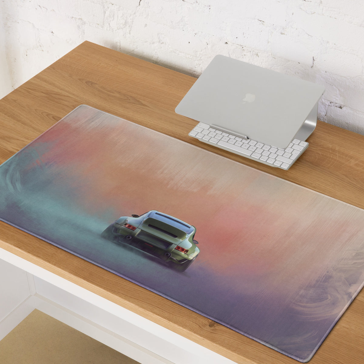 Porsche 911 Inspired Olive Green Restomod Rear Profile Desk Mat – Low-Friction Cloth Setup Mousepad