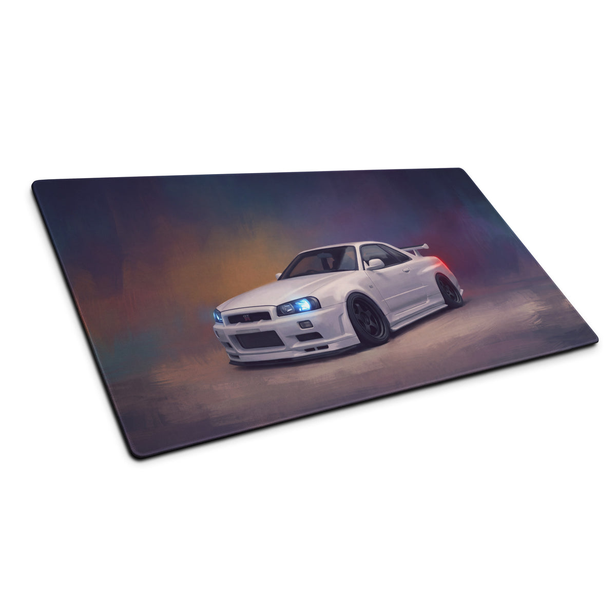 Nissan Skyline Inspired Pearl White R34 GT-R Desk Pad – Ultra-Glide Stitched Edge Gaming Mouse Mat