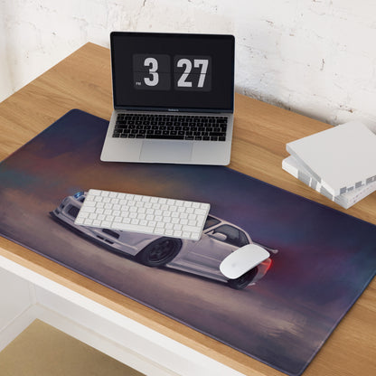 Nissan Skyline Inspired Pearl White R34 GT-R Desk Pad – Ultra-Glide Stitched Edge Gaming Mouse Mat