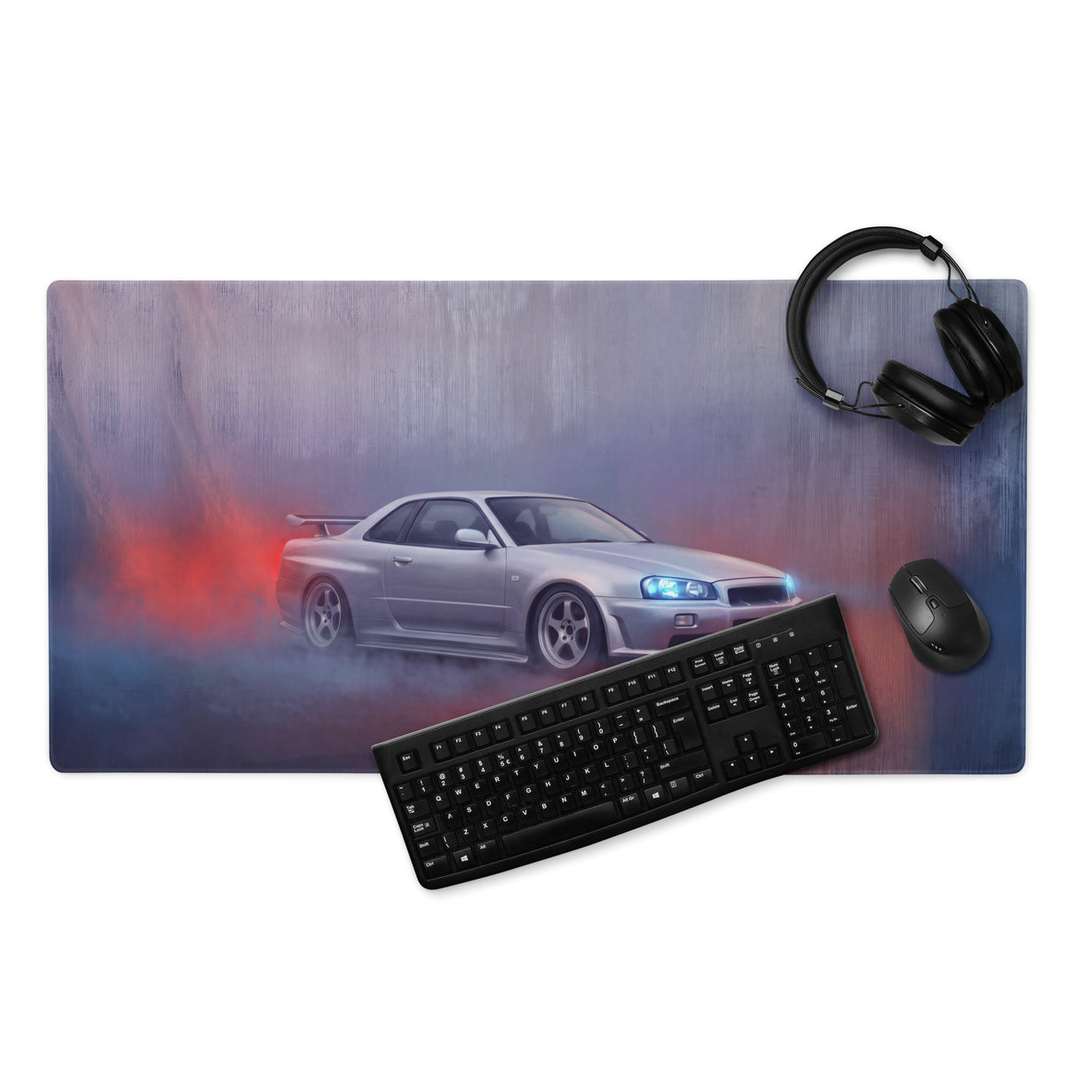 Nissan Skyline Inspired Silver GT-R R34 Desk Pad – Extended Non-Slip PC Mouse Mat