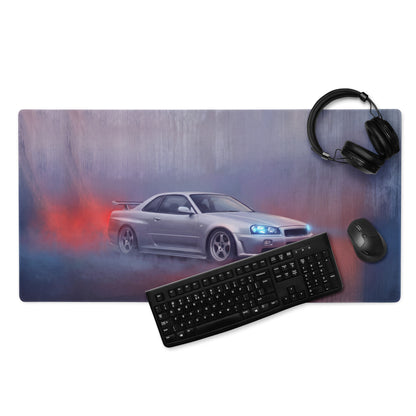 Nissan Skyline Inspired Silver GT-R R34 Desk Pad – Extended Non-Slip PC Mouse Mat