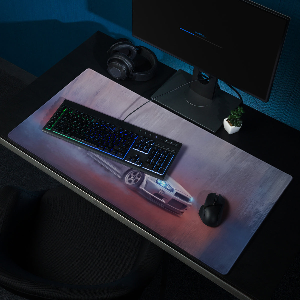 Nissan Skyline Inspired Silver GT-R R34 Desk Pad – Extended Non-Slip PC Mouse Mat