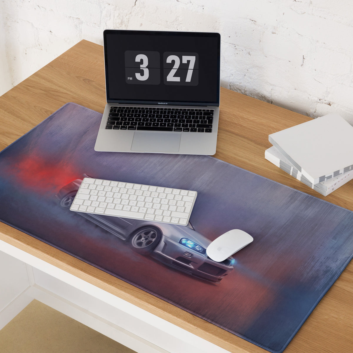 Nissan Skyline Inspired Silver GT-R R34 Desk Pad – Extended Non-Slip PC Mouse Mat
