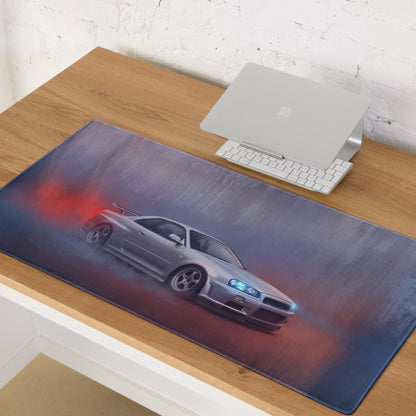 Nissan Skyline Inspired Silver GT-R R34 Desk Pad – Extended Non-Slip PC Mouse Mat