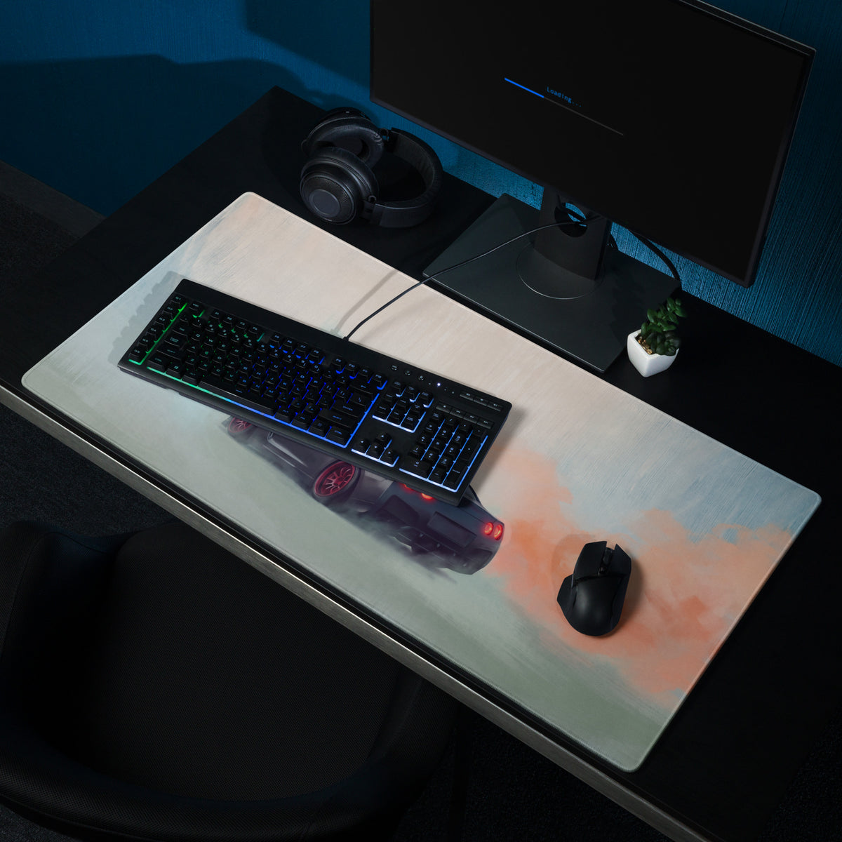 Nissan GT-R Inspired Matte Black Crimson Rim Desk Mat – High-Precision XL Gaming Mousepad