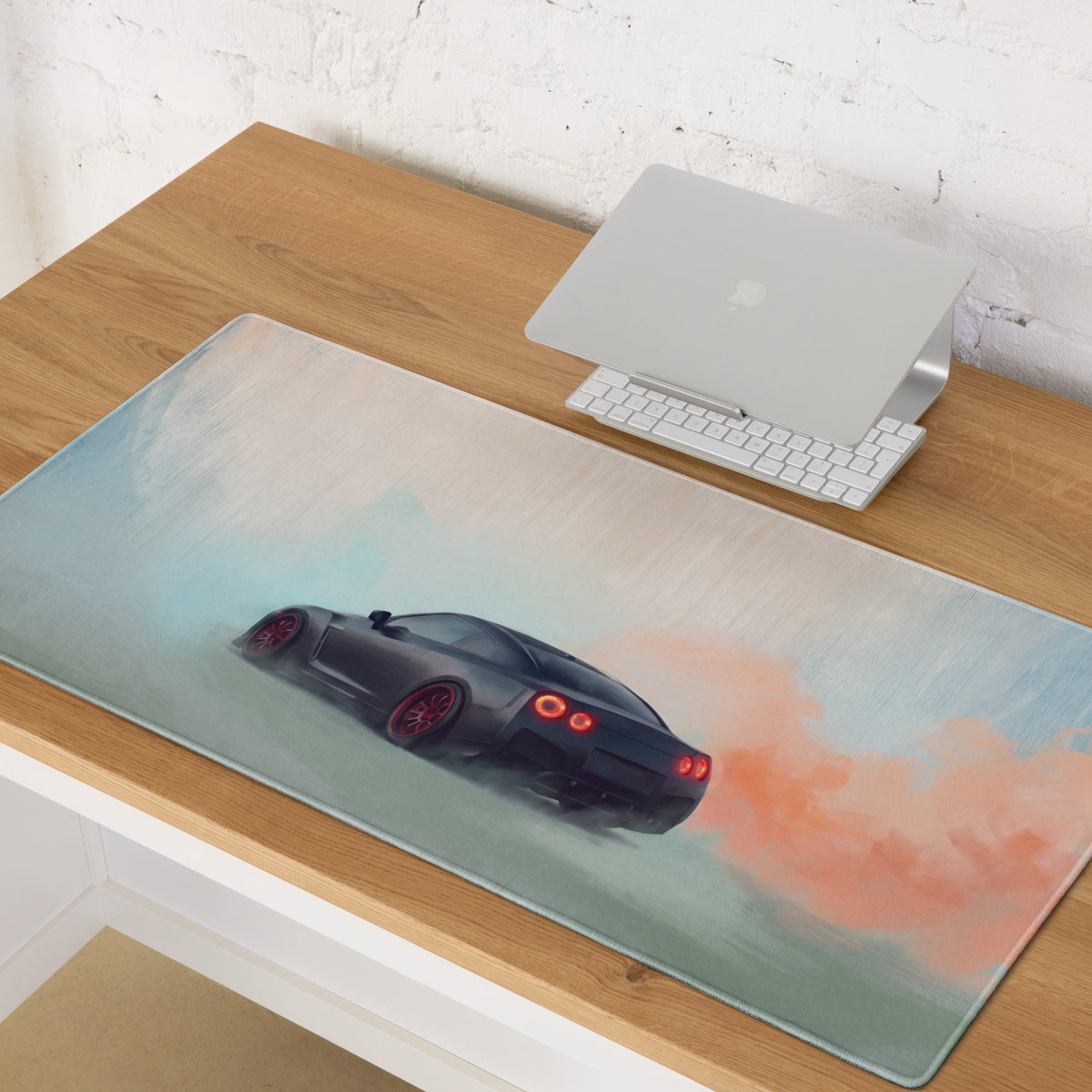 Nissan GT-R Inspired Matte Black Crimson Rim Desk Mat – High-Precision XL Gaming Mousepad