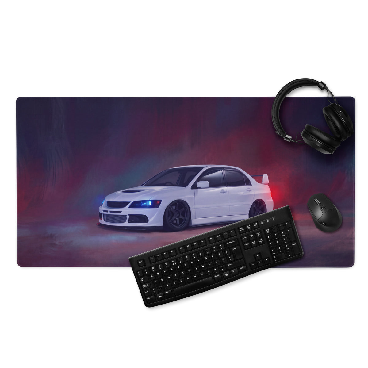 Mitsubishi Lancer Evolution Inspired Pure White Evo IX Desk Pad – Extended Non-Slip PC Mouse Mat
