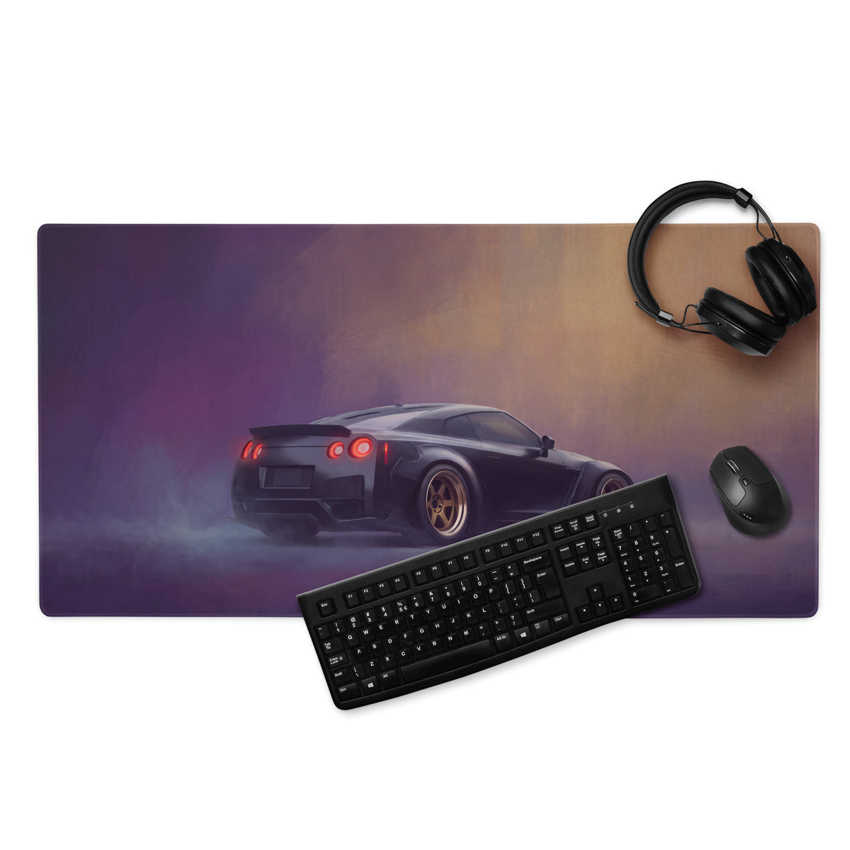 Nissan GT-R Inspired Stealth Black Gold Rim Desk Pad – Ultra-Glide Stitched Edge Gaming Mouse Mat