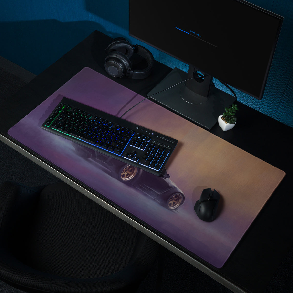 Nissan GT-R Inspired Stealth Black Gold Rim Desk Pad – Ultra-Glide Stitched Edge Gaming Mouse Mat