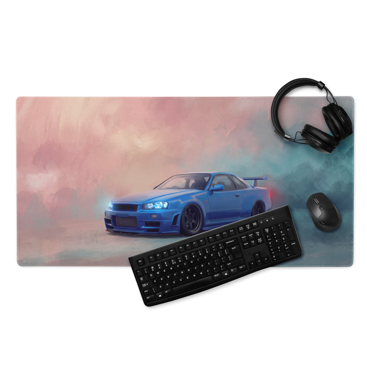 Nissan Skyline Inspired Bayside Blue R34 GT-R Desk Mat – Low-Friction Cloth Setup Mousepad