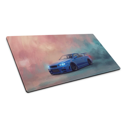 Nissan Skyline Inspired Bayside Blue R34 GT-R Desk Mat – Low-Friction Cloth Setup Mousepad