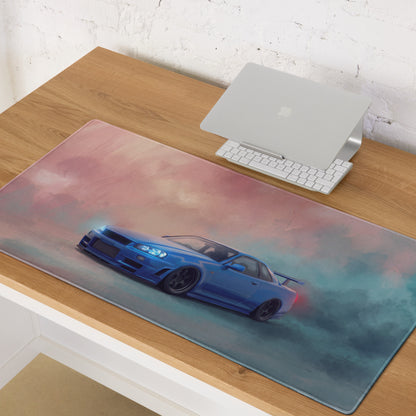 Nissan Skyline Inspired Bayside Blue R34 GT-R Desk Mat – Low-Friction Cloth Setup Mousepad