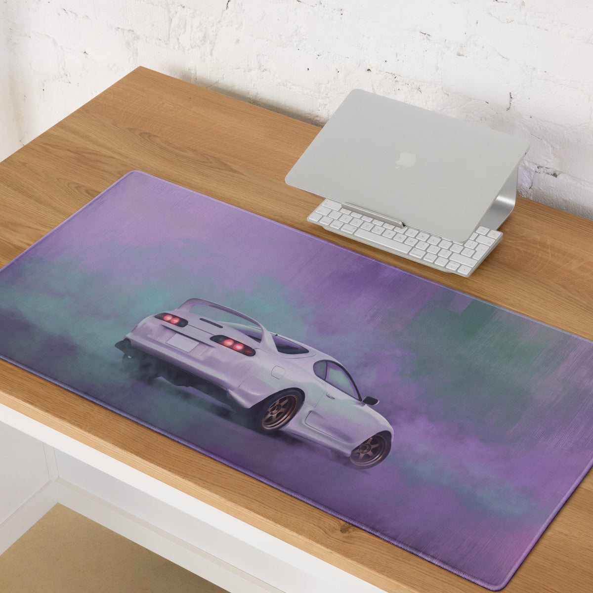 Toyota Supra Inspired Pearl White MK4 Rear Desk Mat – High-Precision XL Gaming Mousepad