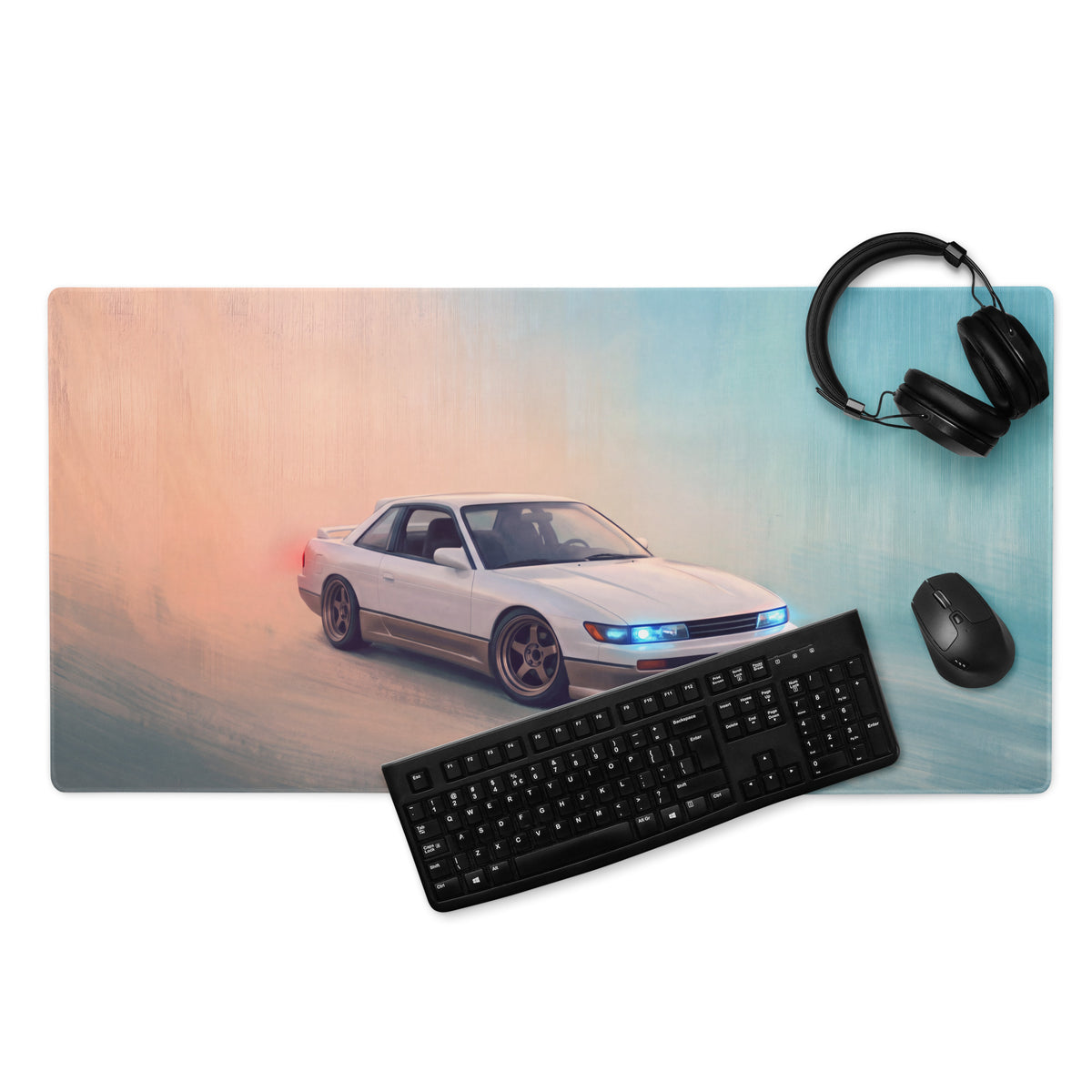 Nissan Silvia Inspired Two-Tone S13 Coupe Desk Pad – Ultra-Glide Stitched Edge Gaming Mouse Mat